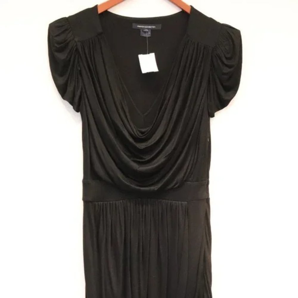 French Connection Women's Size 4 Small Black Dress Scoop Neck Short Sleeve Mini